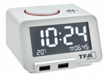 TFA Digitální budík s funkcí USB nabíjení TFA 60.2017.02 Homtime - bílý